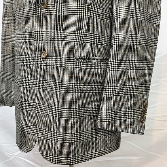 Men's Gatsby 44XL Lambswool Houndstooth Plaid Brown Tan 2-Button Blazer Jacket - Picture 8 of 12